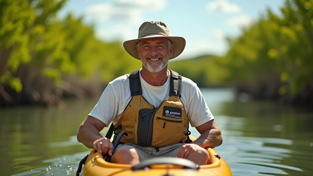 Carlos en su kayak frente a los manglares de La Parguera, con vista del ecosistema costero