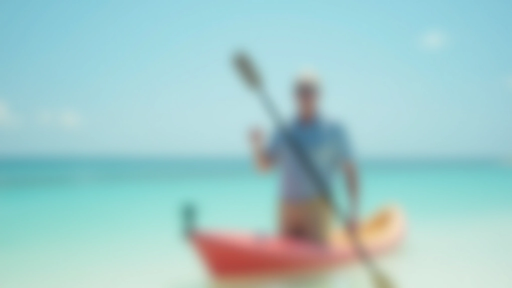 Persona vistiendo ropa de kayak apropiada: camiseta de protección UV, pantalones cortos de secado rápido y sandalias de agua en una playa tropical
